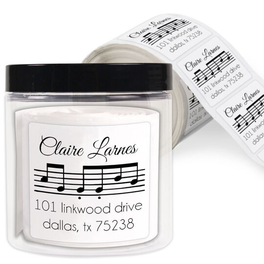 Music Staff Square Address Labels in a Jar